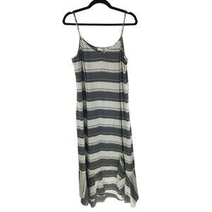 Thakoon Black & White Polka Dot Striped Midi Slip Dress Ruffle Hem Size 14
